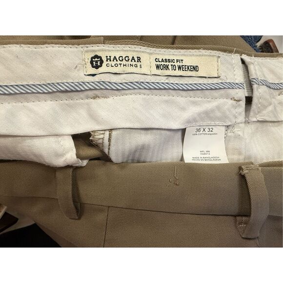 Haggar Men’s Classic Fit Work to Weekend Pants Size 36X32 Dark Taupe - Picture 7 of 9